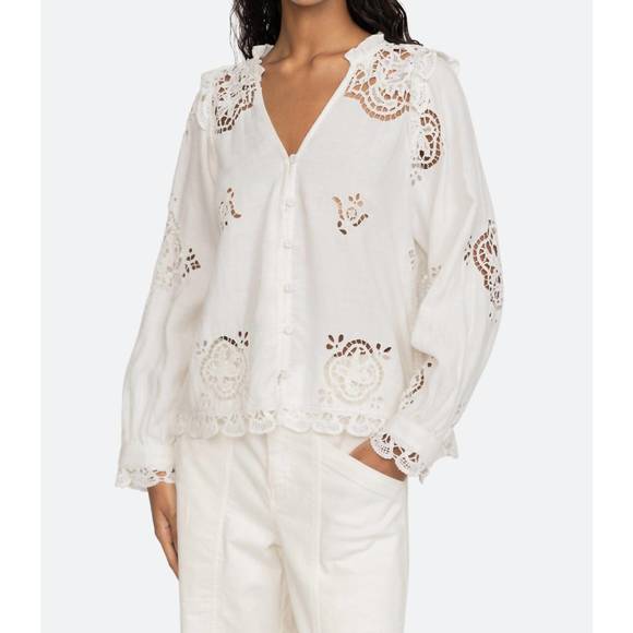NEW SEA edith embroidery long sleeve top in white - Picture 4 of 4